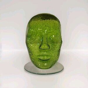 Art Glass Human Face Form - Unique - Unsigned - Green Speckle Glass